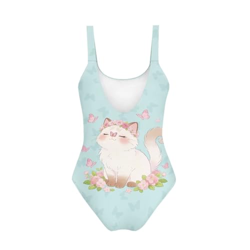 Image of One Piece Bathing Suit for Teen Girls Comfy Crewneck Backless Bathing Suit