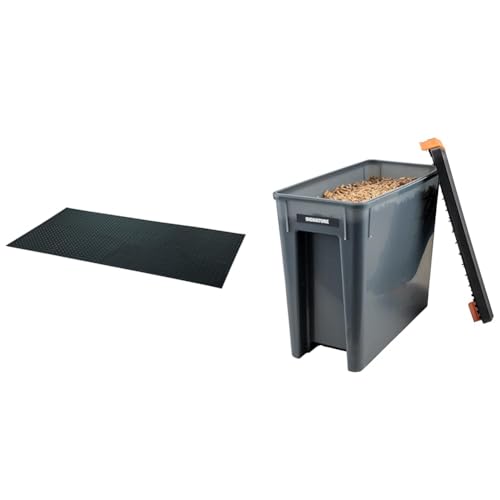 Image of Cuisinart CGMT-300, 65 inch x 36, 65 inch x 36 inch, Premium Deck and Patio Grill Mat, 65 inch x 35 inch & Traeger Pellet Grills BAC637 Stay Dry Pellet Bin, Wood Pellet Storage with Locking Lid, Black