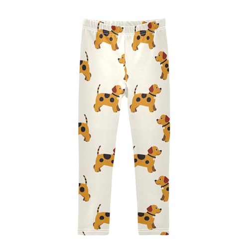 ALAZA Girls' Leggings Children's Yoga Pants Skinny Printed Dance Dogs Khaki Comfortable 4T