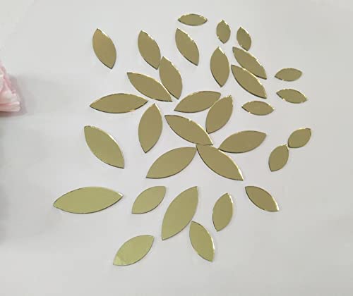 120 Stück Glasmosaikfliesen Blütenblattblätter, Glaszubehör für Bastelarbeiten, Bastelspiegel, Spiegelverzierungen (goldener Spiegel)