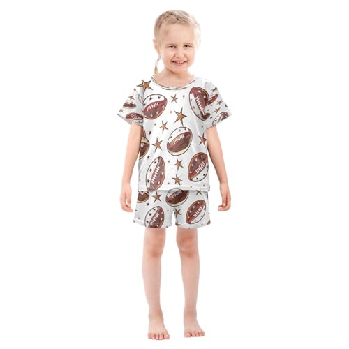 senya Short Sleeve Pajamas Sets Summer Cotton Sleepwear Seamless Pattern with Rugby Balls and Stars3