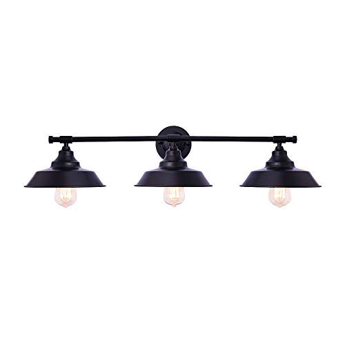 PUMING 3 Lights Farmhouse Wall Sconce Bathroom Vanity Lights Vintage Wall Lamp Wall Sconce for Bathroom Bedroom Home, Black