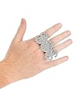 Dollar Sign Costume Ring with Silver Finish & Gems - Money Symbol 3 Finger Ring for Hip Hop Rapper, Pimp, & Party Outfits Standard