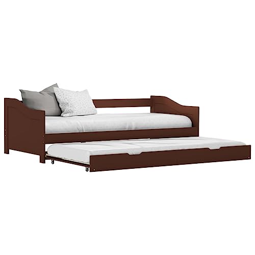 Nqyjm Sofá cama nido con estructura de madera de pino marrón oscuro, 90 x 200 cm, fácil de montar, moderna cama doble juvenil con somier, cama para dormitorio, habitación de invitados
