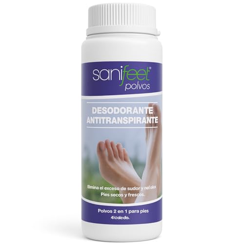 Sanifeet Polvos Desodorante para Pies y Calzado 100g Antitranspirante Natural con Talco Alumbre Óxido de Zinc y Menta – Elimina Mal Olor, Absorbe Sudoración, Refresca, para Zapatillas, Zapatos y Niños