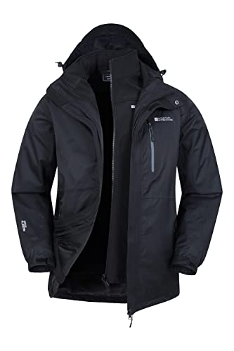 Mountain Warehouse Veste imperméable Bracken Extreme 3 en 1 pour Hommes - Manteau d'hiver Ajustable, Compatible avec Les écouteurs - pour Le Camping en Hiver Noir XL