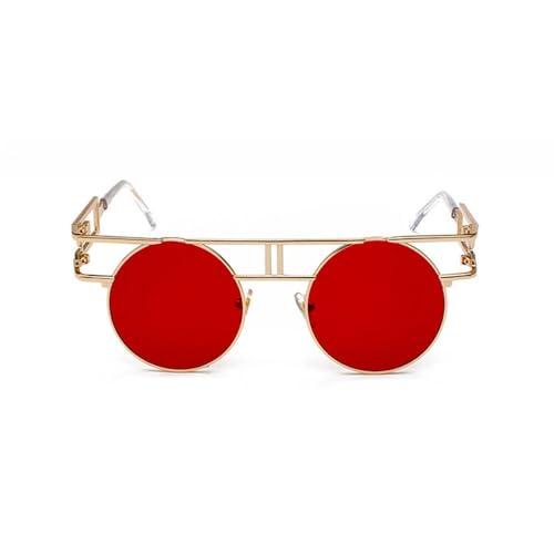 Lunettes de soleil rondes UV400 tendance steampunk à grandes montures miroir pour homme et femme