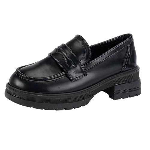Women's Loafers, Lug Sole Slip On Platform Chunky Penny Loafers for Women, Stylish Dressy and Work Shoes, Business Casual Footwear for Women (Black,7)
