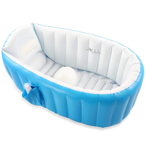 Image of LONGMIRE Inflatable Baby Bath Tub with Air Pump for 6 to 60 Months Portable Air-Filled Bathtub Mini Swimming Pool for Kids Foldable Swimming Tub for Indoor & Outdoor Uses