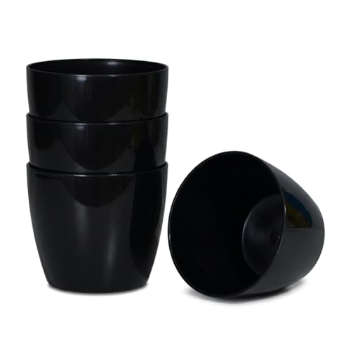 Image of Harshdeep Planters for Living Room - Valencia - Indoor Outdoor Balcony Garden Decorative Round Plastic Big Size Flower Pot 8 Inch Set of 4 (Black)