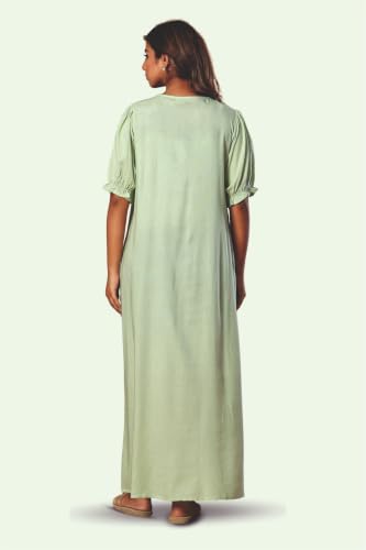 Image of NIHSAMAH Viscose Nighty for Women, Embroidered & Printed Stylish Night Gown, Long Sleeve Comfortable Sleepwear Long Nightwear, Maxi