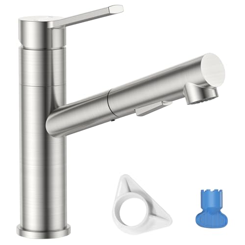 DAYONE Wasserhahn Küche, SUS304 Edelstahl Küchenarmatur Ausziehbar, Hochdruck Armatur Küche 120° Drehung, Mischbatterie Küche mit Brause Zwei Wasserstrahlarten, Einhebel Spültischarmatur, Gebürstetes