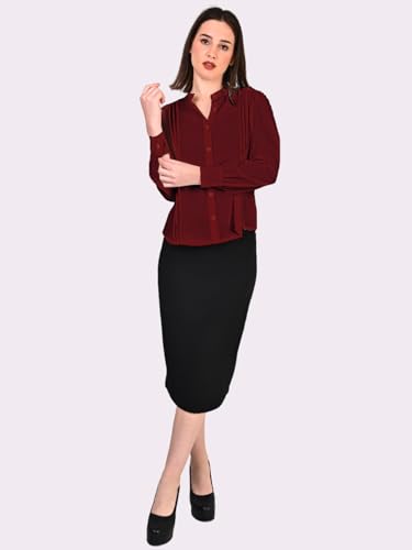 Image of Women's Regular Fit Solid Pleated Cotton Blend Shirts