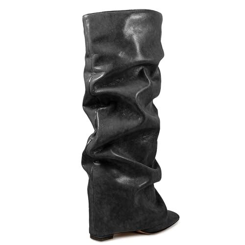 Roimaash Chunky High Heels Fold Over Boots For Women4