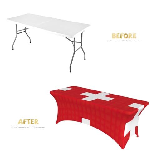Nappe élasthanne extensible EdWal avec drapeau suisse pour table rectangulaire de mariage - 5
