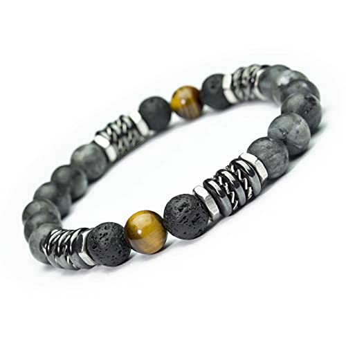 Bracelet œil de tigre labradorite perles 8mm lave volcanique hématite homme femme 1000ola