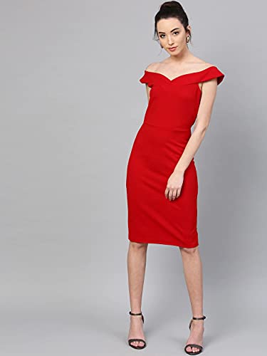 Image of Shasmi Women's Comfortable Mustard Sweetheart Neck Sleeveless Solid Midi Bodycon Casual Western Stylish Dress for Womens