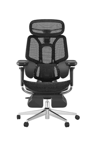 Hbada P2 Silla de Oficina Ergonómica, Silla con Soporte Lumbar 3D, Silla de Malla con Brazos Giratorios 3D 360° y Reposacabezas 3D, Blanco (con Reposapiés)