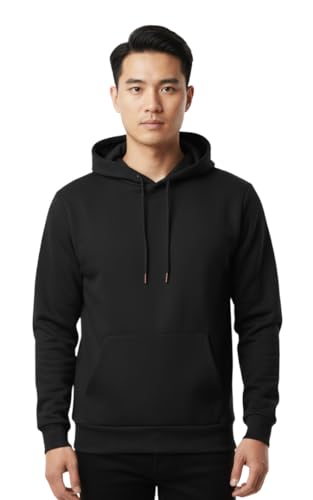 Image of Amazon Brand - INKAST Men Solid Sweatshirt with Hood | Stylish Hoodie | Casual Wear | Winter Stylish Pullover with Drawstrings | Kangaroo Pockets