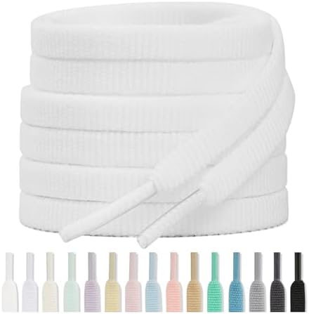 Handshop 2 Pairs 1/4" Flat Running Shoe Laces for Sneakers, Athletic Shoelaces in 15 Colors 39"-63" for Sports Shoes White 43 Inches (110 cm)