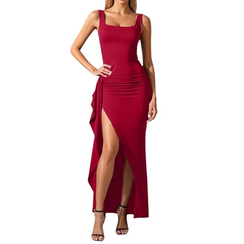 Schwarz Damen Abendkleid Sexy Ärmelloses Maxikleid Ballkleider mit Schlitz Festliche Bodycon Lang Partykleid Abendkleider Elegant für Hochzeit...