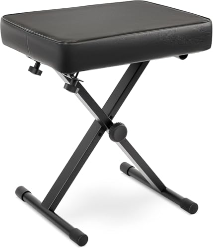 Pyle Piano Bench Guitar & Drum Stool Adjustable Height Keyboard Seat Folding Music Chair Padded Seat X-Style Legs Non-Slip Rubber Feet for Musicians Adults & Kids Black