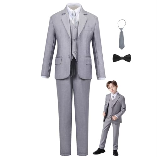 Fxzpiodi Boys Suit Formal Tuexdo Suit Set For Wedding Casual Suit Set Toddler Boy Dress Outfit Single Breasted Jacket & Straight Leg Dress Pants Light Grey 18 thumb #6