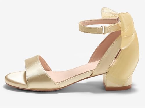 Image of Coutgo Girls Dress Shoes Sandals Chunky Low Heels Bow Ankle Strap Flower Girl Wedding Party Shoes