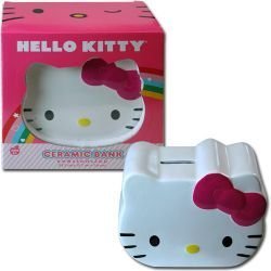 Hello Kitty Face Ceramic Coin Bank - 6" wide