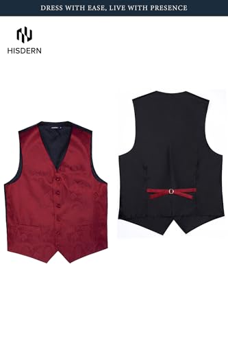 Image of HISDERN Mens Vest Tie Set 3PC Formal Waistcoat Paisley Floral Jacquard Necktie Pocket Square Suit Vests Wedding Party