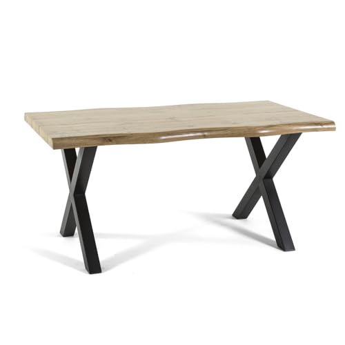 Tavolo rettangolare 160x90 cm stile industriale con gambe ad incrocio e top in laminato effetto legno, tavolo da pranzo industrial per 6 persone, gambe ad incrocio - Alex (Legno, 160x90 cm)