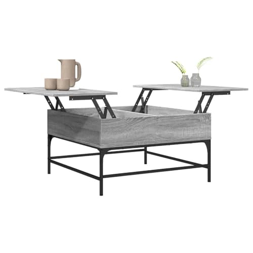 Table d'appoint de salon en bois gris sonoma et structure métal solide - 5