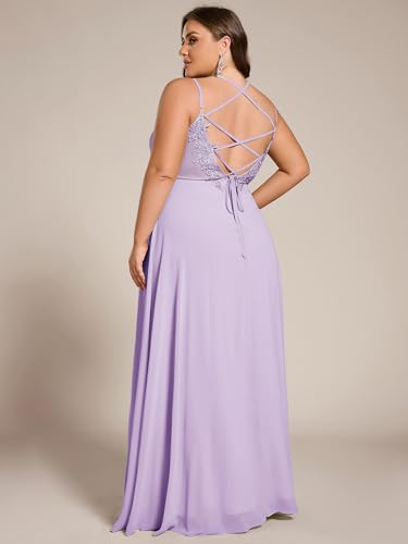 Image of Ever-Pretty Women's Pleated Backless Applique V Neck A Line Chiffon Sleeveless Plus Size Bridesmaid Dresses 01692-DA