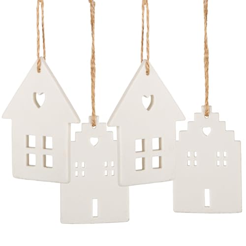 Logbuch-Verlag 4 Porzellan Häuser zum Aufhängen Weihnachtsanhänger...