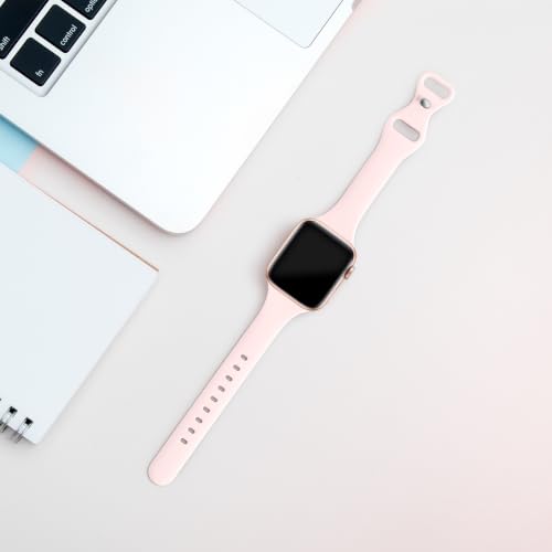 Image of Thin Slim Band Compatible with Apple Watch 38mm 40mm 41mm 42mm 44mm 45mm 46mm 49mm, Replacement Silicone Sport Strap for iWatch Series 11 /10 /9 /8 /7 /6 /5 /4 /3 /2 /1 Ultra SE Women Men, Soft Pink