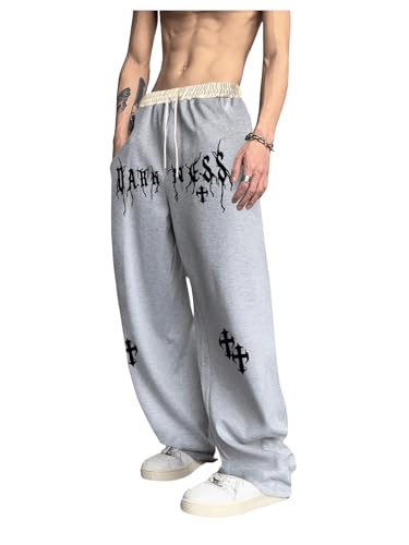 Men's Wide Leg Sweatpants Y2k Letter Graphic Print Stacked Flared Sweatpants Streetwear