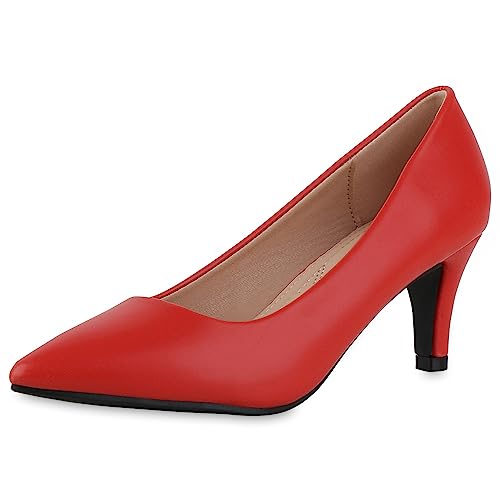 VAN HILL Damen Spitze Pumps Stiletto Basic Klassisch Schuhe 212888 Rot...