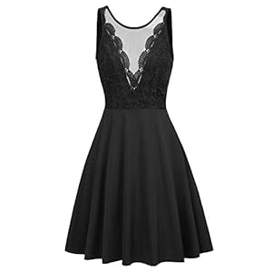 GRACE-KARIN-Women-Sleeveless-Lace-Patchwork-Deep-V-Neck-A-Line-Flared-Party-Dress GRACE KARIN Women Lace Patchwork High Waist Slim Fit A-Line Flare Party Dress L Black