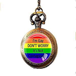 Gay Pride - Reloj de bolsillo con el mismo sexo LGBT, joyería gay, orgullo lésbico con arcoíris, el amor gana el regalo del mismo matrimonio sexual