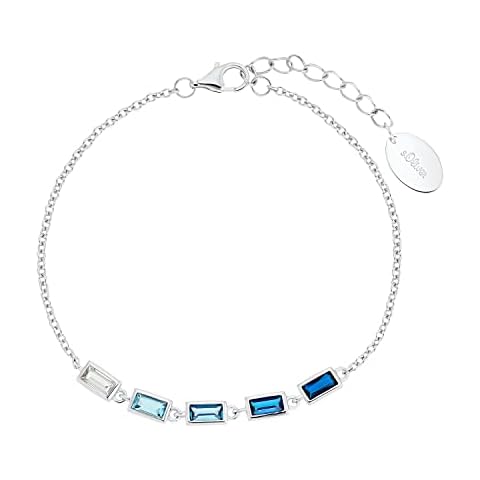 s.Oliver Armband 925 Sterling Silber Damen Armschmuck, mit Zirkonia synth, 17+3 cm, Blau, Kommt in Schmuck Geschenk Box, 2031408 Cover
