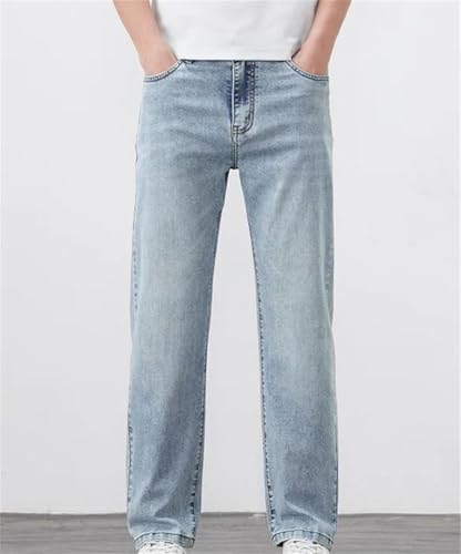 Men's Summer Thin Straight Denim Jeans Washed Retro Style Light Business Casual Trousers3