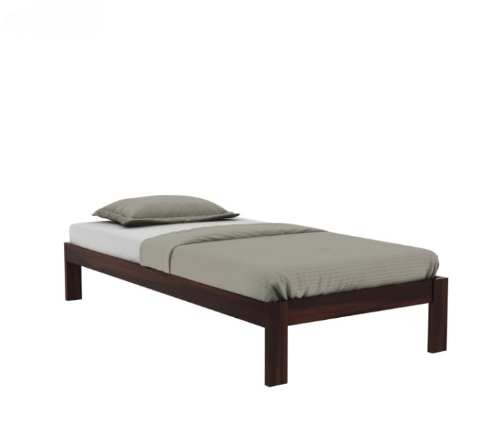 Image of SUNCOM Solid Sheesham Wood Single Bed Without Storage - Single Cot Wooden Palang - Space Saving Single Size Bed for Bedroom (Walnut Finish) Mattress Size: 78x48 Inch
