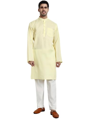 Men's Cotton Blend Casual Kurta Pajama Set (Beige, X-Large)