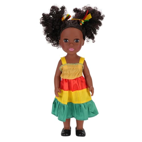 Glomora Jouet de poupée Noire réaliste pour Fille Africaine avec Coiffure Afro Tendance Vêtements Amovibles pour Enfants 14 Pouces de Hauteur en Plastique...