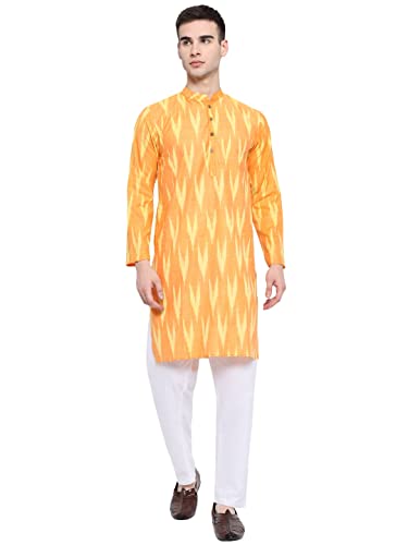 Image of Vastraa Fusion Men's Printed Kurta Pure Cotton Long Kurta, Round Collar, Full Sleeves, Button Kurta, Ethnic Wear