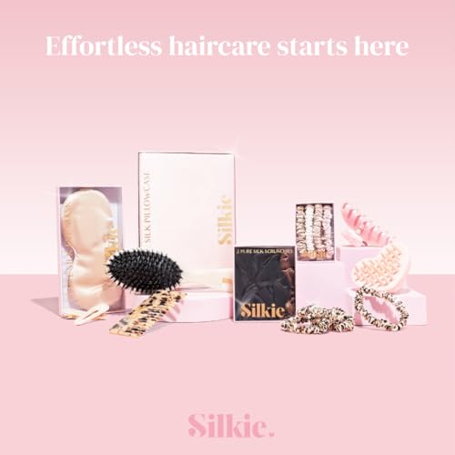 SILKIE x4 Set 100% Pure Mulberry Silk Pink Nude Neutral Skinny Scrunchies Travel Pouch Everyday Hair Ties Elastics Hair Care Ponytail Holder No Damage (Nudes)