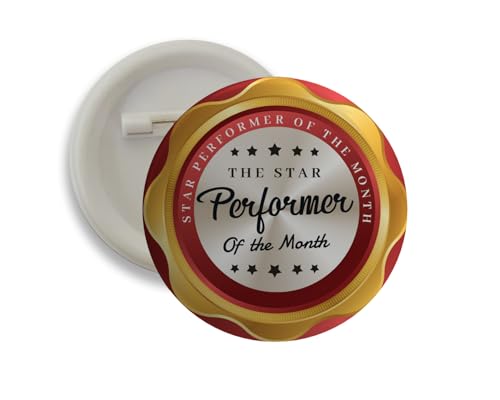 Image of D2C Star Performer of The Month Round Pin Button Badge for Office Small Business Entrepreneur Boys Girls Men & Women batches for Bags, Backpack, Size-58mm Multicolor