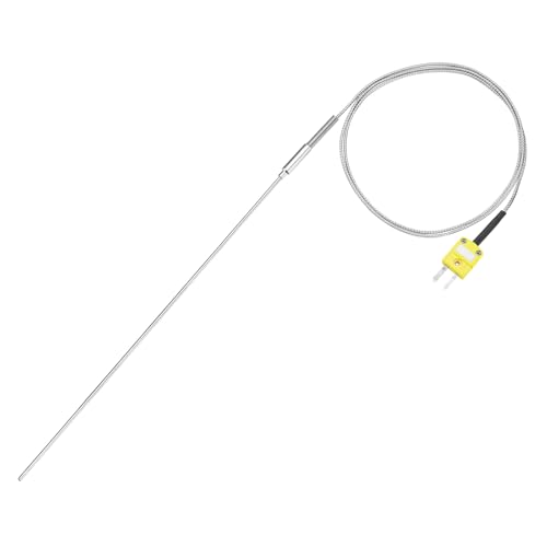 QUARKZMAN Thermocouple de Type K avec Fiche, Sonde de Capteur de Température -50 à 1100°C (-58 à 2012°F) en Acier Inoxydable, Fil de 1x455mm 3,3Pieds