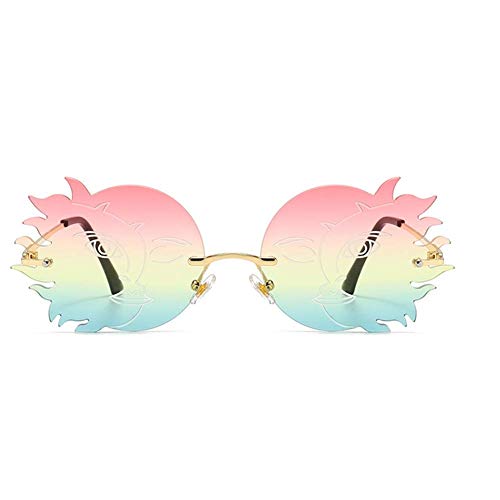 ENTHYI Rimless Round Sunglasses Women Trendy Funny Polygonal Moon Smiley Ladies Eyeglasses2