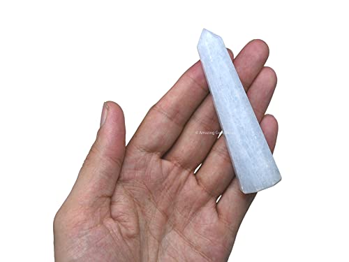 Image of Amazing Gemstone Blue Calcite Celestite Crystal Towers ~ Natural Healing Crystal Point Obelisk for Reiki Healing and Crystal Grid (3 inch to 4 inch INCH)